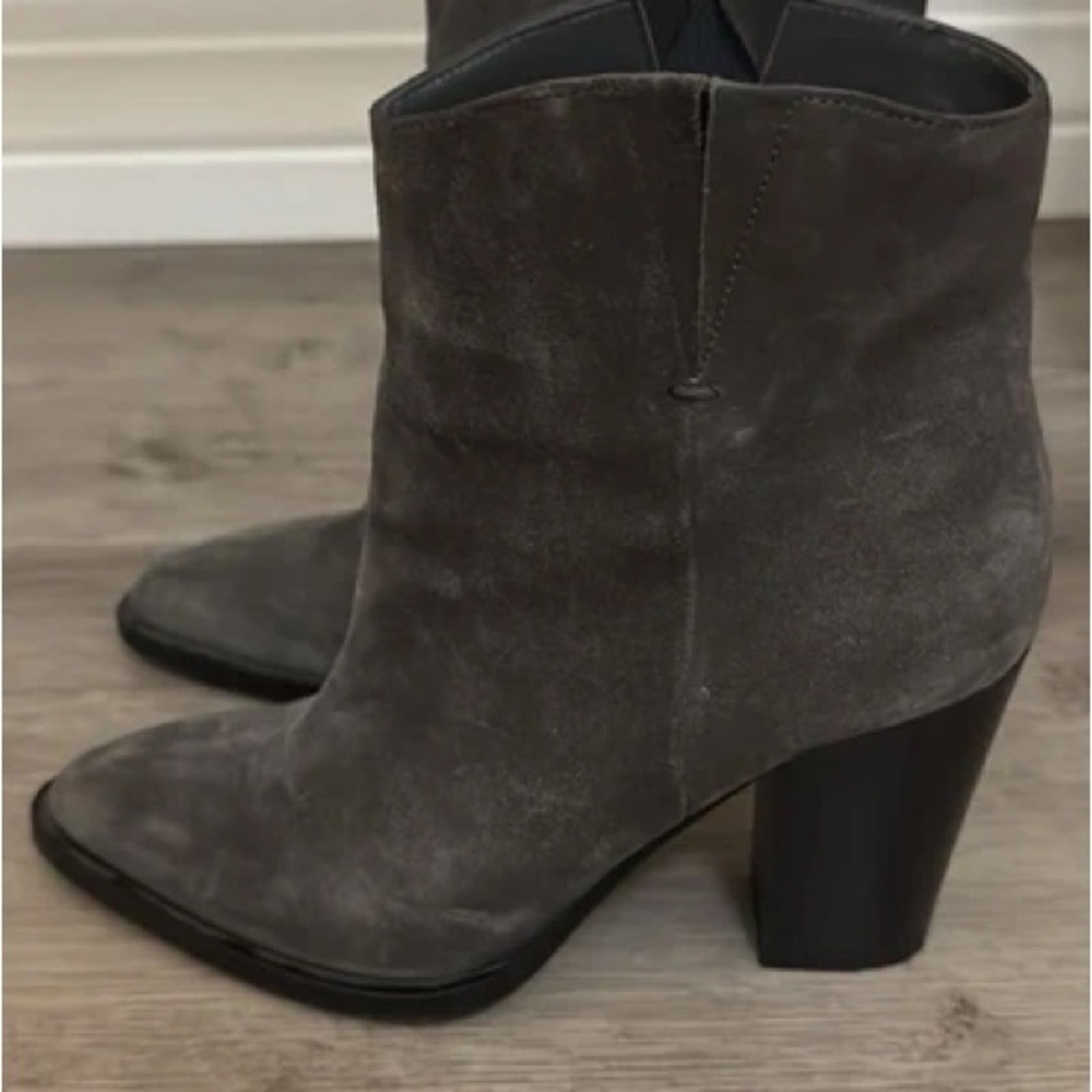 Women's Gray Suede Block Heel Ankle Boots